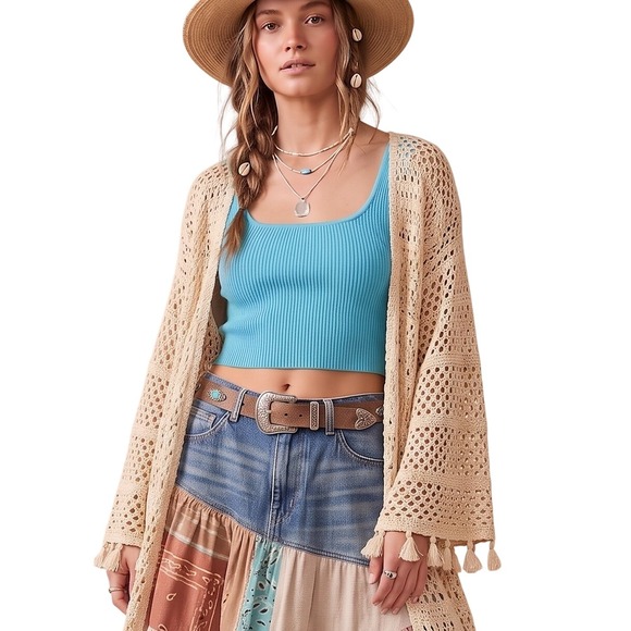 Babaton Tops - ARITZIA Babaton Sculpt Knit Ribbed Square Neck Crop Tank Top Blue Medium NWOT